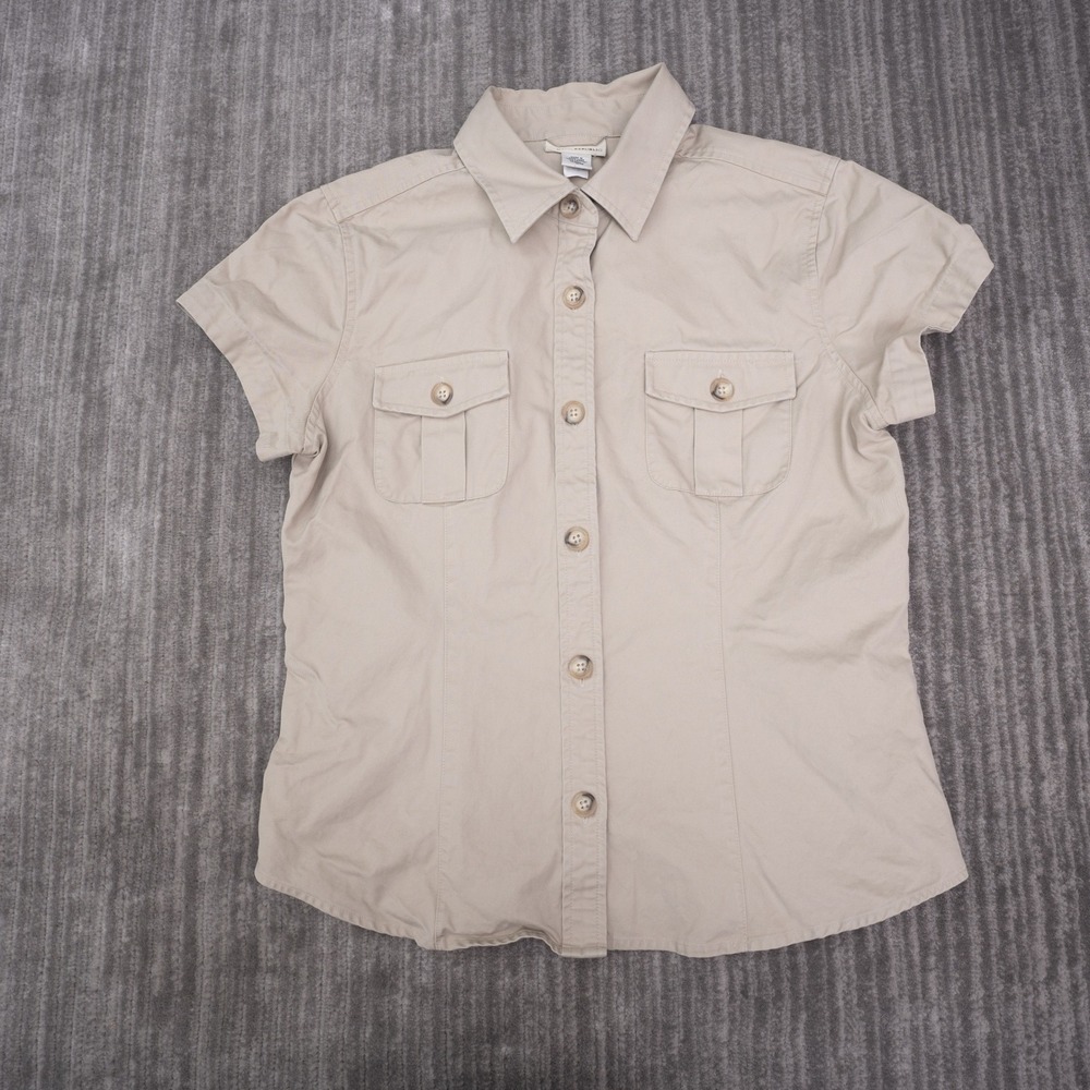 Banana Republic Button Up Shirt Womens L Tan Excellent Cotton Utility Pocket